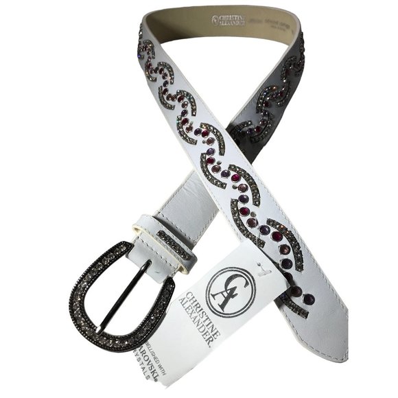 Christine Alexander Medium White Leather SWAROVSKI Bling BELT Western PINK FUSCH main image 5